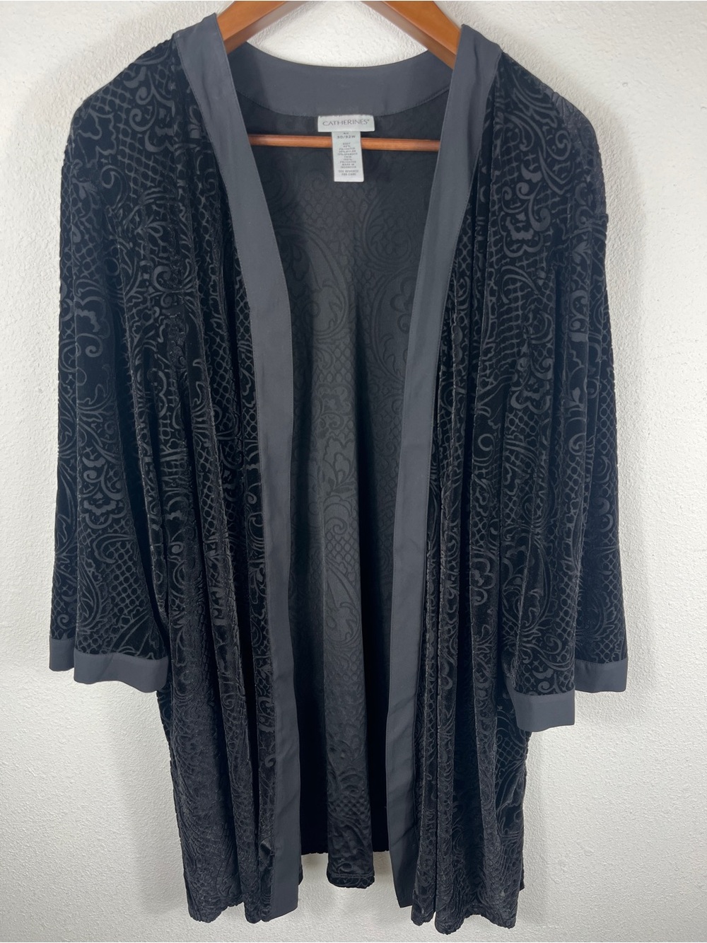 Catherines Open Cardigan Kimono Size 4x 30 / 32 Black Velvet Burnout Floral Boho